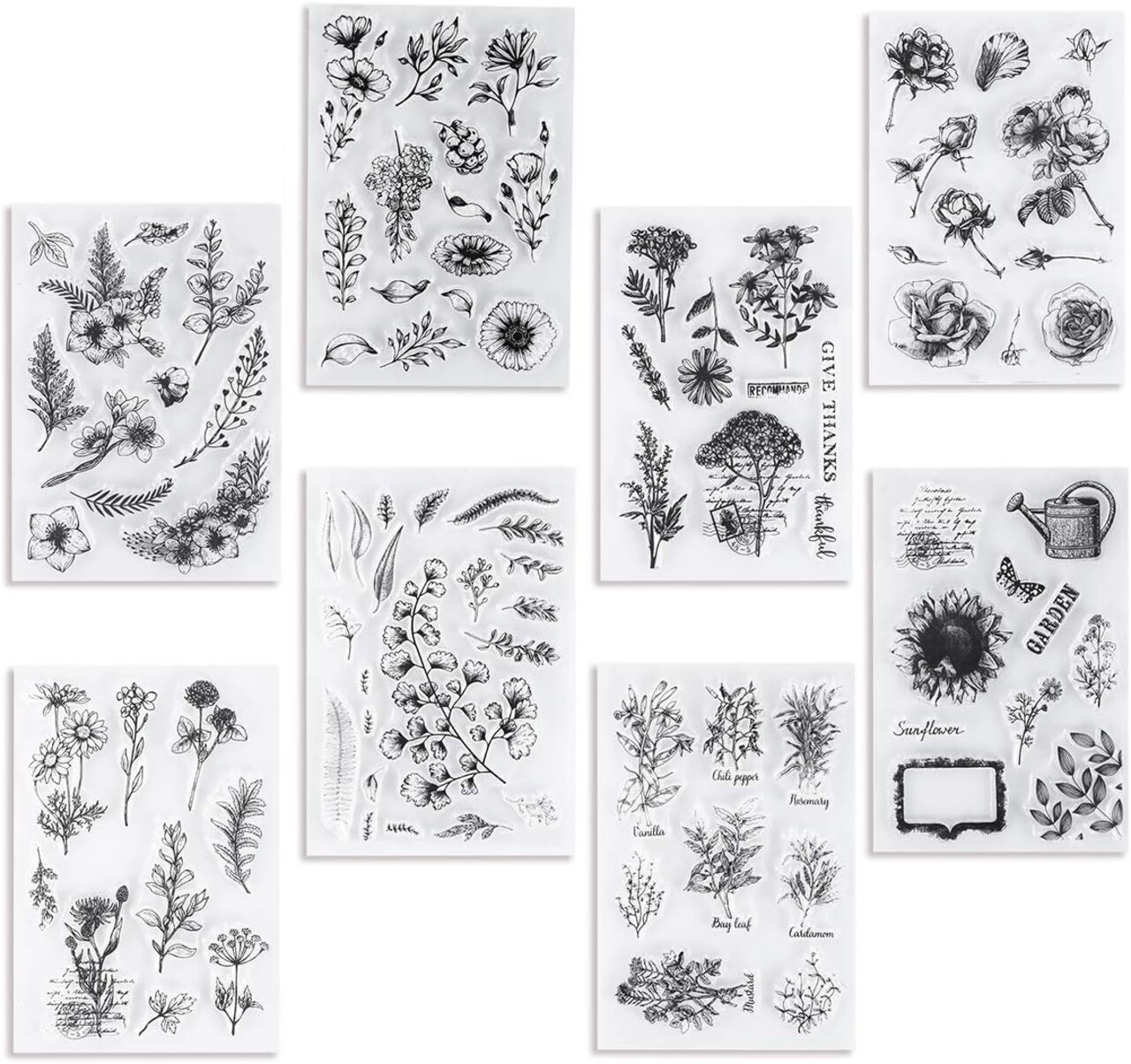 8 Sheets Clear Stamps for Card Making, Silicone Stamps for Crafting, Clear Rubber Flowers Vintage Plants and Decoration and DIY Scrapbooking